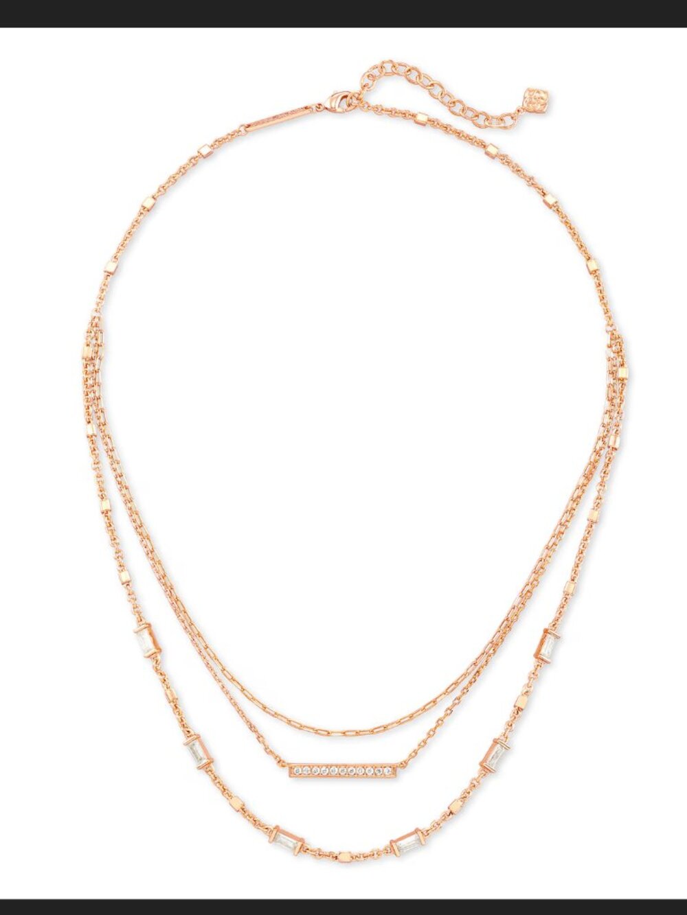 Kendra Scott Addison Triple Strand Necklace Rose Gold Layered Chains 16-18in